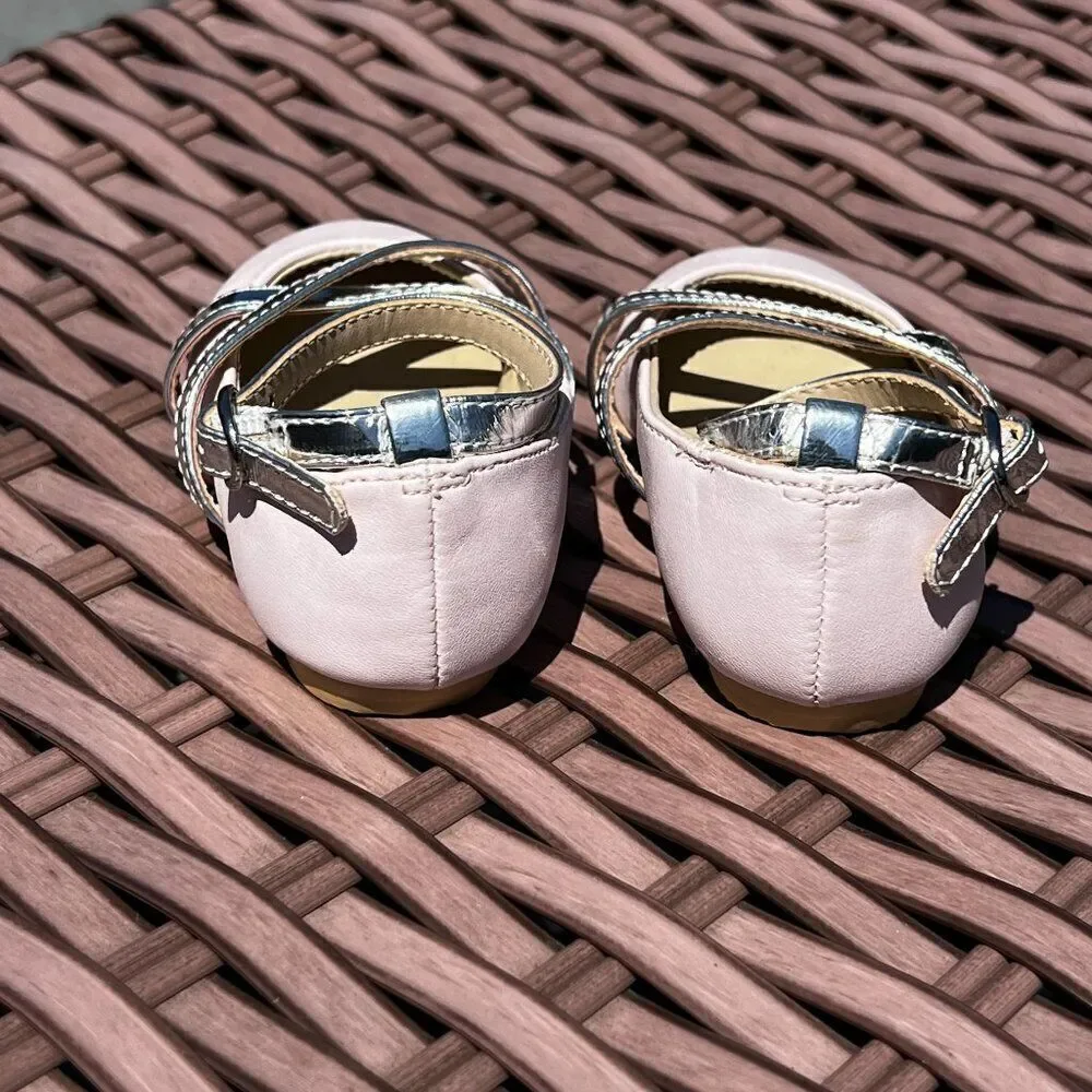 Janie & Jack Baby Silver and Pink Mary Jane Flats Dress Shoes Size 3, 18M